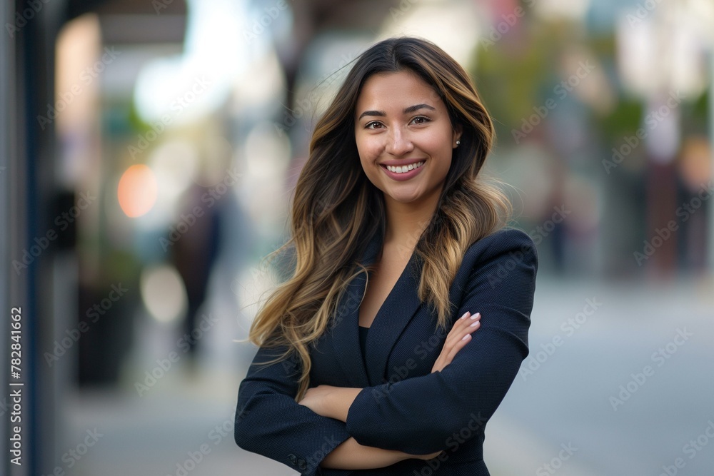 Confident Young Businesswoman Smiling in Urban Setting Confident Young Businesswoman Smiling in Urban Setting