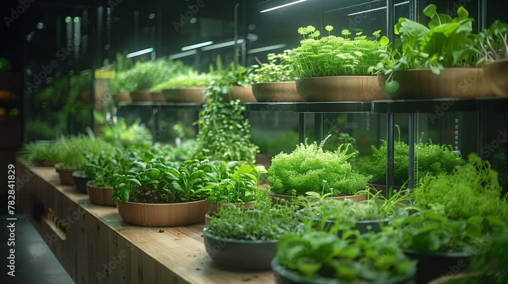 Indoor Herb Garden with Assorted Potted Plants
