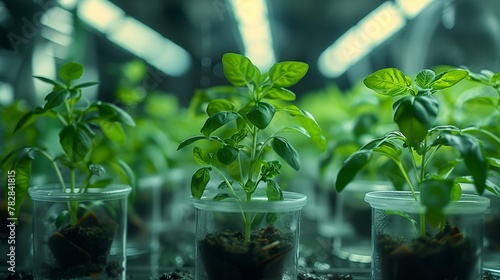 Young Basil Plants Growing in Controlled Indoor Environment