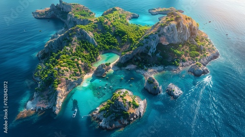 Aerial View of a Serene Tropical Archipelago with Clear Blue Water