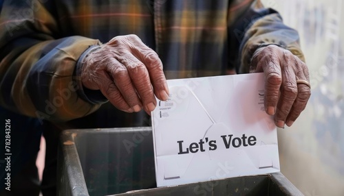 Voters to Participate in Electoral Motivate for Election, an elderly person inserting a letter into a voting ballot box, emphasizing the significance of the Lets vote and the process of democracy..