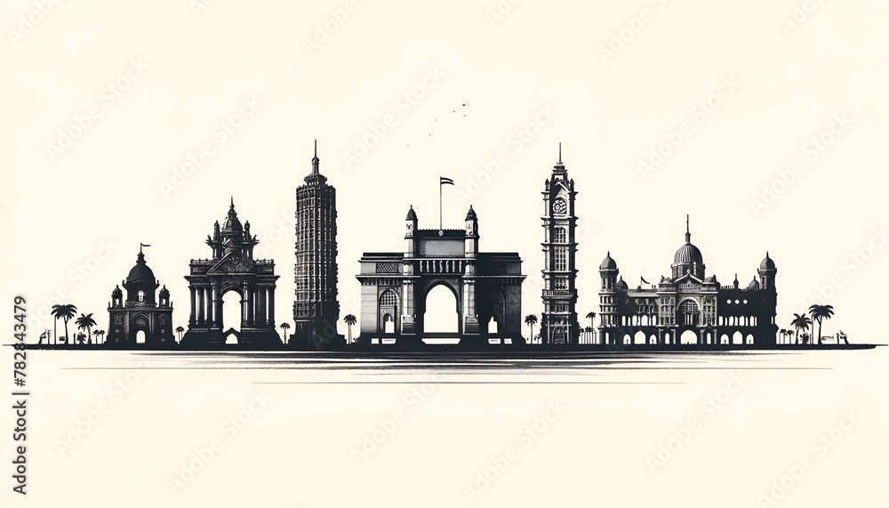Illustration of the famous monuments of maharashtra with place for text.