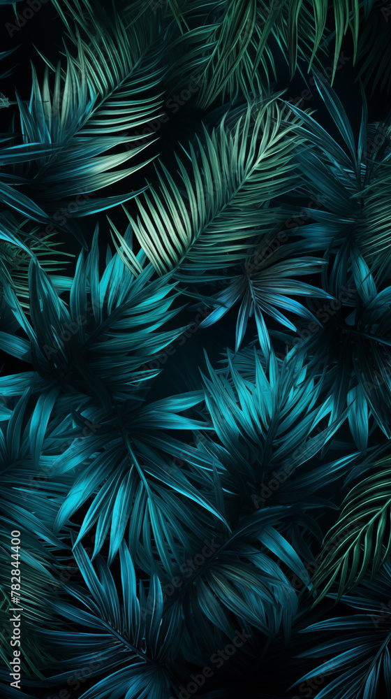 Dark botanical background tropical leaves