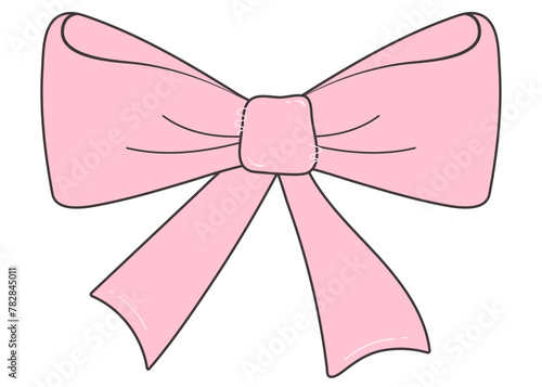 Cute Coquette Pink Bow. Vector Hand drawn Bow.Pink Bowknot for Gift.Ribbon collection for Present.Doodle Pink Bow in y2k style.Coquette Aesthetic.Vintage Bow Coquette Girly.Vector illustration.Groovy (ID: 782845011)