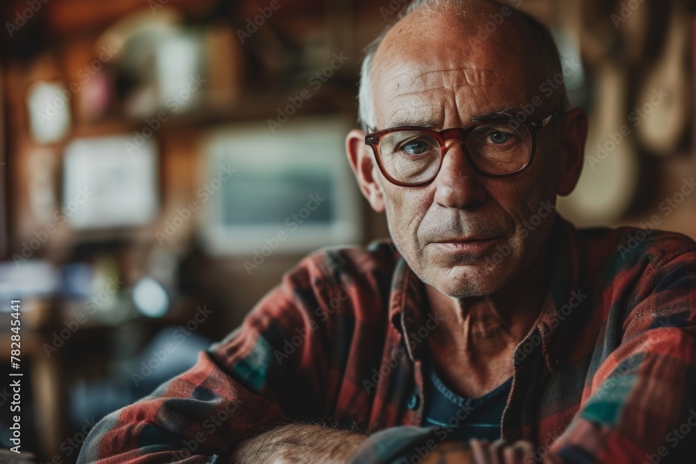 Portrait of a senior man with glasses sitting in a cafe. Portrait of a senior man with glasses sitting in a cafe.