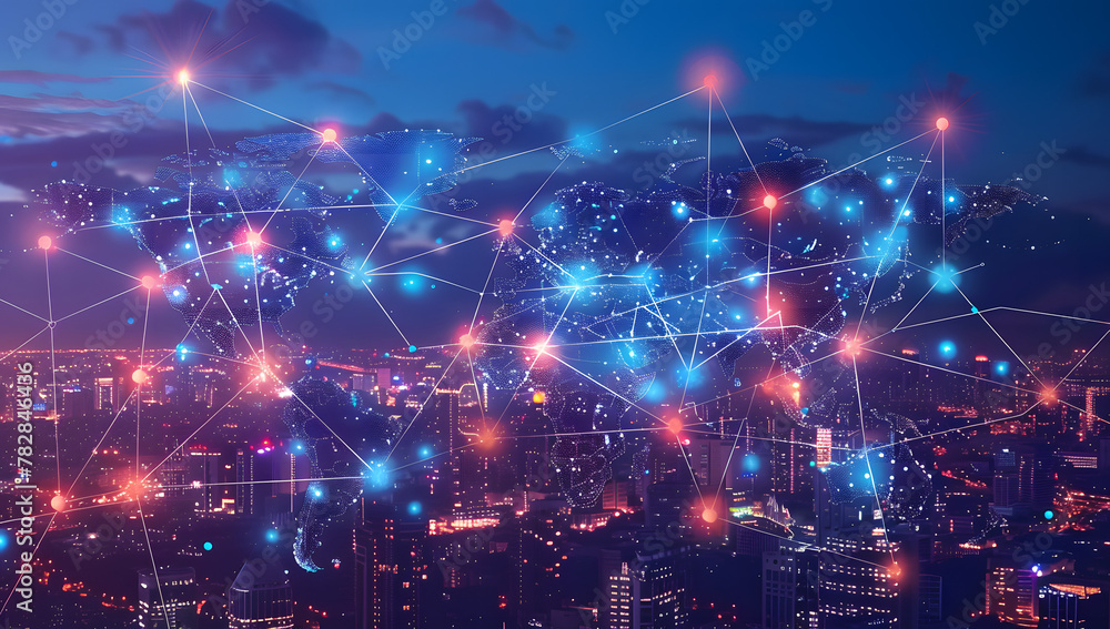 Fototapeta premium Global Connectivity Map: A Futuristic View of Urban Trade
