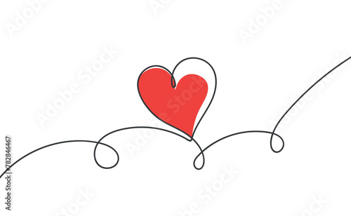 One line style.Card Valentines with line art drawing of heart.Valentine vector illustration.One Continuous line drawing.Thin contour For Valentine's Day Greeting card.love symbol of doodle linear styl (ID: 782846467)