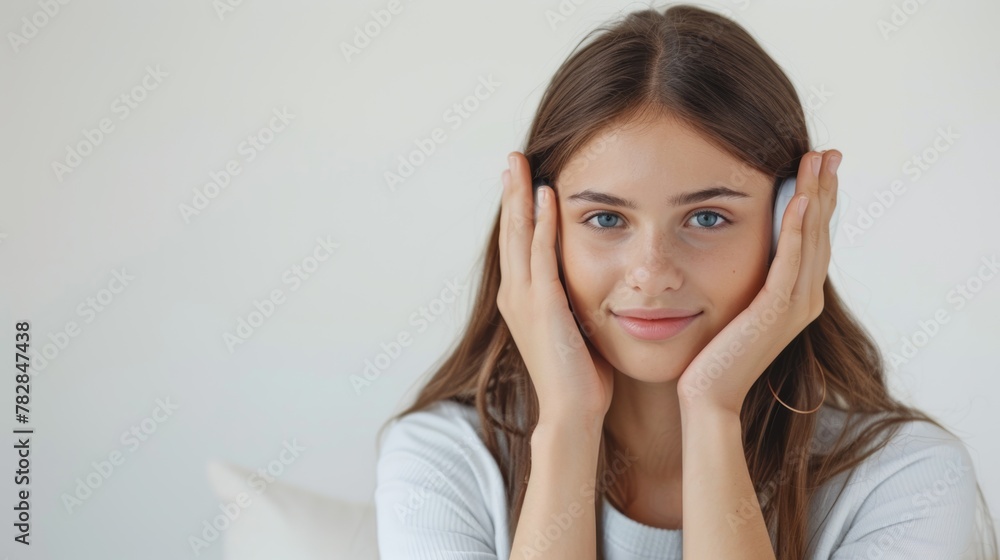 Young woman covering ears with hands, experiencing stress or discomfort. Young woman covering ears with hands, experiencing stress or discomfort.