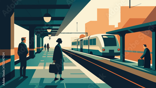 A digital illustration features a busy subway station with trains arriving and departing. Amidst the chaos a street photographer has