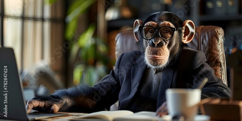 Intelligent Primate in Luxury Office Successful Monkey Mogul Managing Corporate Affairs photo