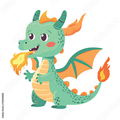 a green dragon with orange wings and a yellow tail © NguynTh