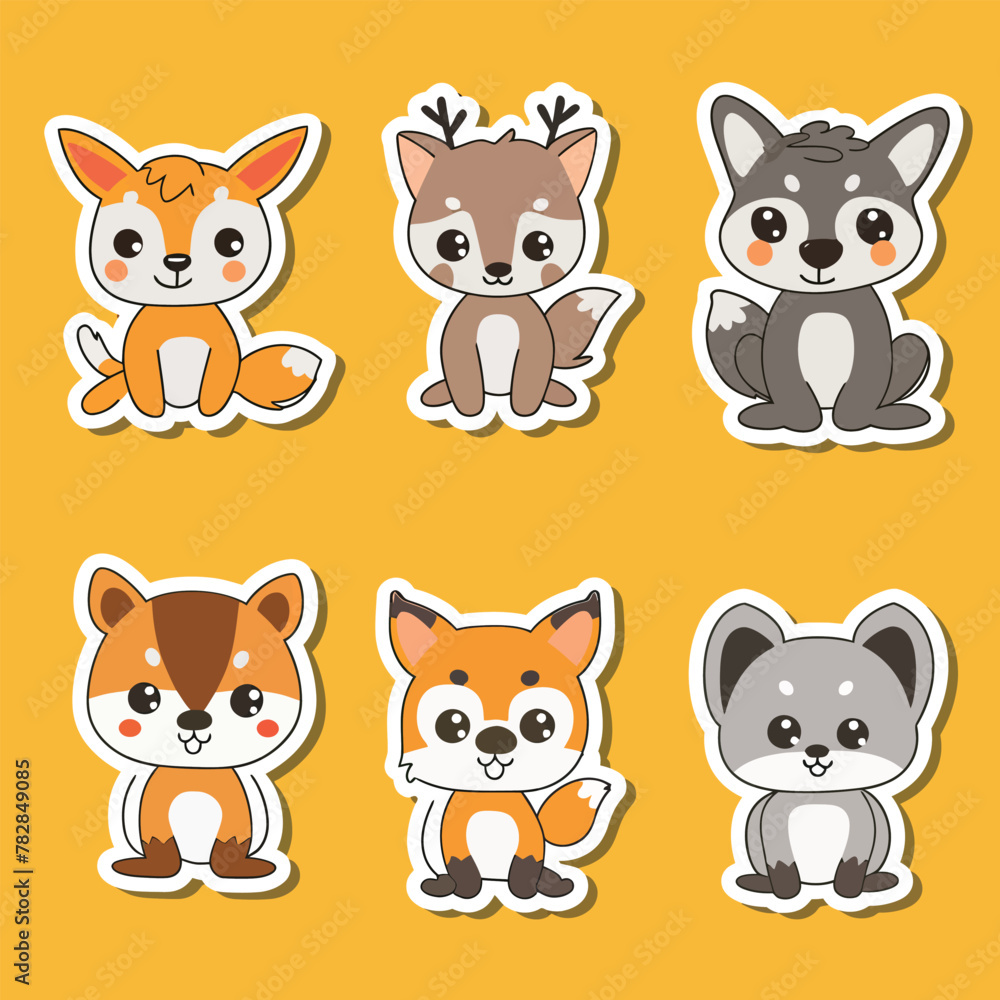 a set of four stickers of different animals
