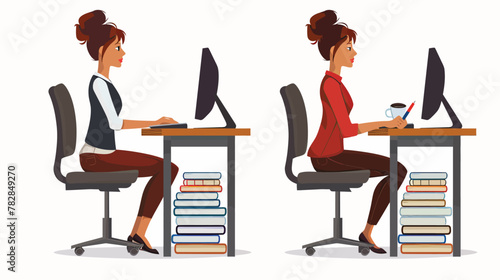 a woman sitting at a desk using a computer