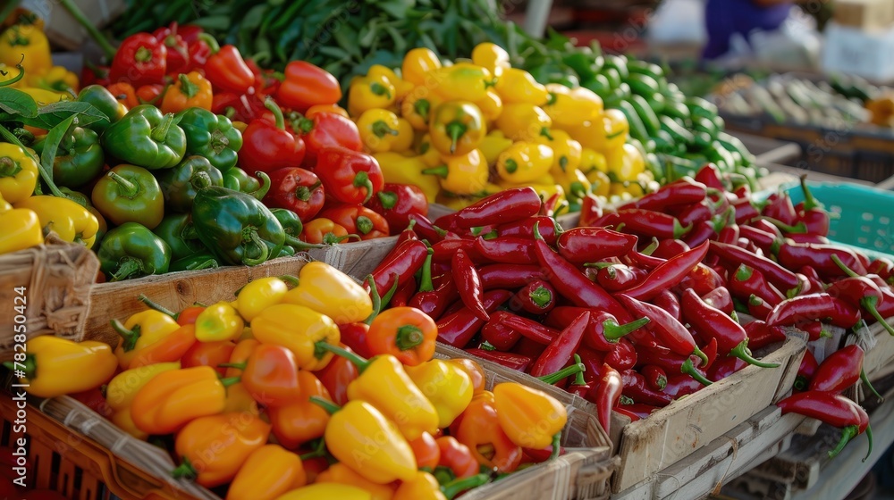 Organic peppers on the market.