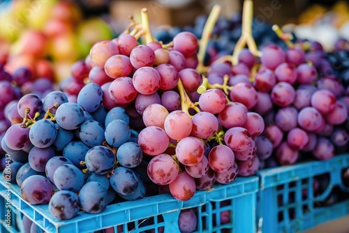 Organic grapes on the market. photo