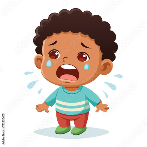 Upset little boy crying, vector cartoon illustration.