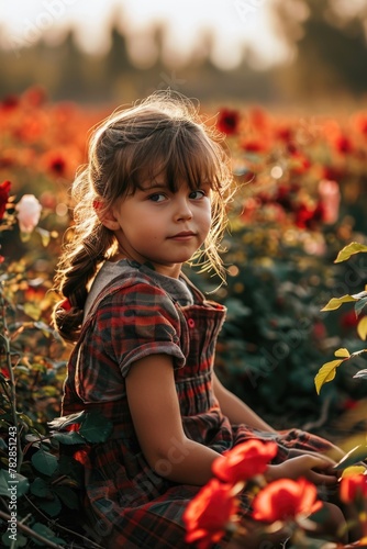 A Little Girl Smiling for the Camera - Captured in a Surrounding Flower. Fictional Character Created by Generative AI.
