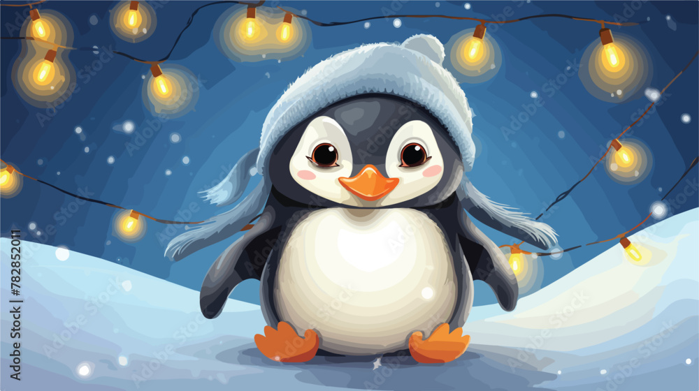 Cute penguin celebrating Christmas. Cartoon charact