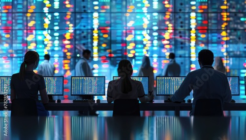 Bioinformatics Analysis, Depict researchers analyzing bioinformatics data on computers, with screens displaying DNA sequences, protein structures, or genomic alignments photo