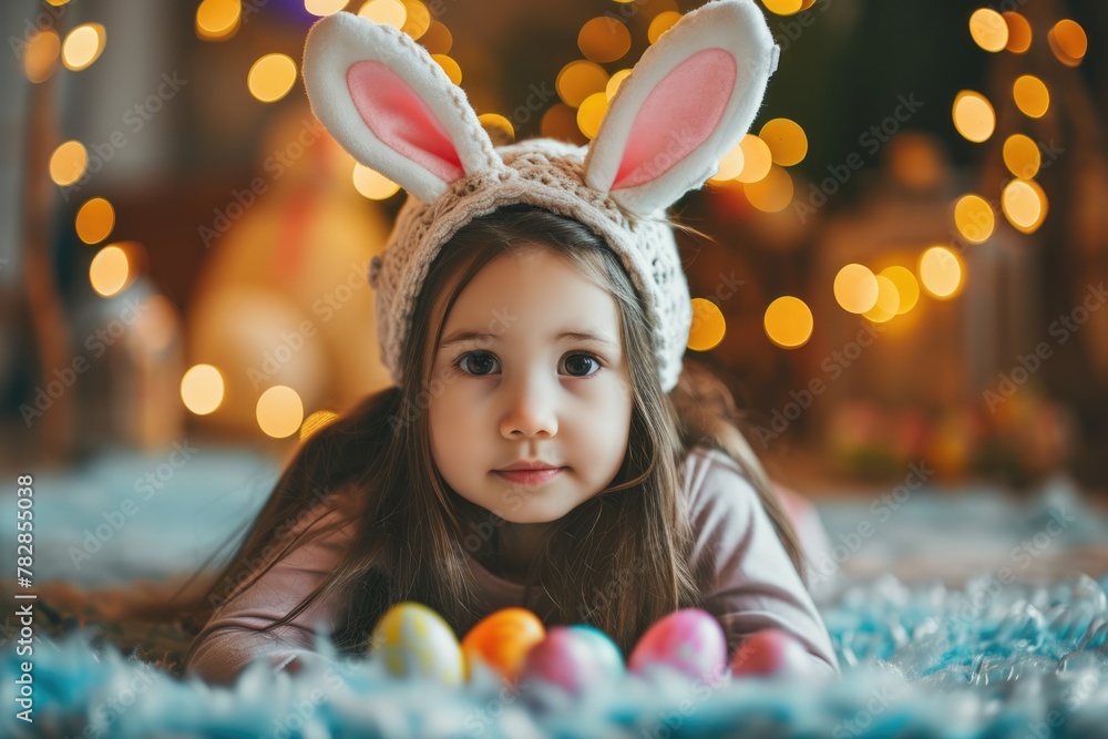 Easter Bunny Fun - Cute Little Girl with Bunny Ears and a Hat Easter Bunny Fun - Cute Little Girl with Bunny Ears and a Hat