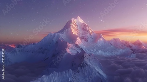 Everest in the Himalayas A D Rendered Satellite View of the Iconic Peak at Dusk Generative ai