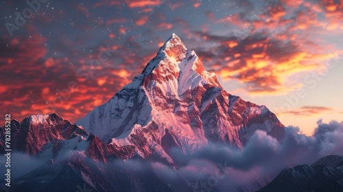 D Rendered Satellite View of Everest Majestic Himalayas at Twilight Generative ai photo