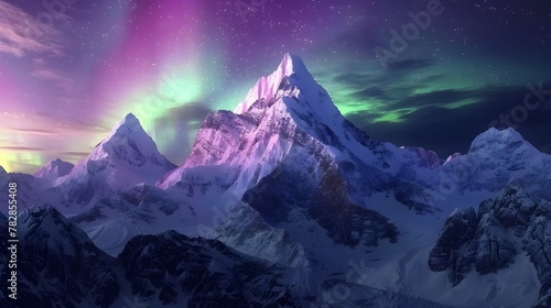 Tranquil Night Satellite View of Everest Mountain Under Northern Lights Generative ai
