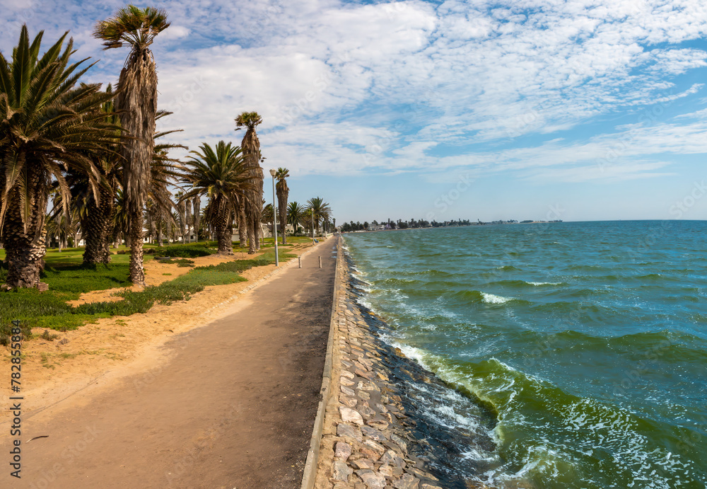 Lagoon promenade in Walvis Bay, Namibia. An excellent spot to watch wildlife in town