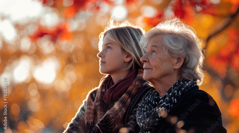 Young and Old, Grandmother and Granddaughter Enjoy a Moment of Connection Fictional Character Created by Generative AI.