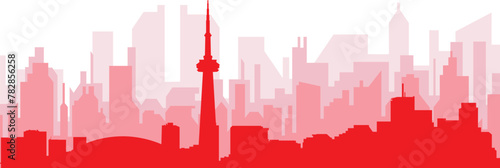 Red panoramic city skyline poster with reddish misty transparent background buildings of TORONTO, CANADA