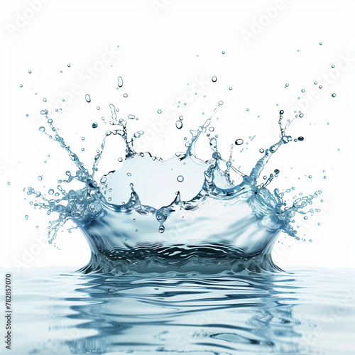 Splashing water on white. Close up of water splashing on surface, isolated on white background.