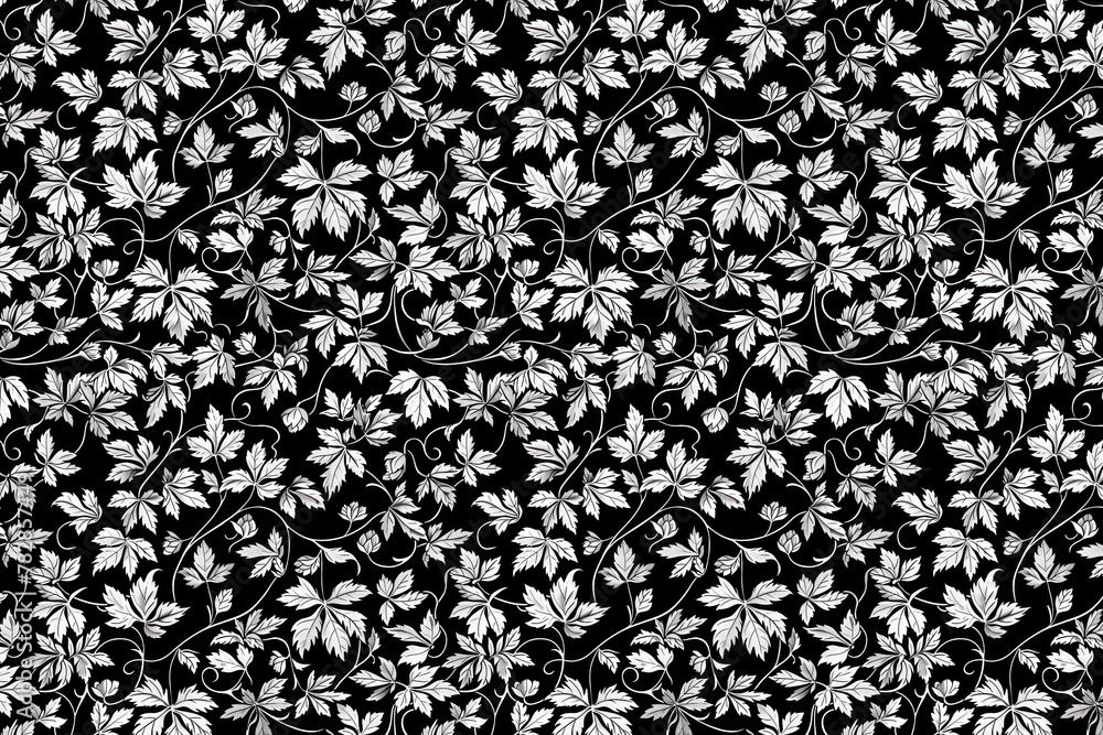 Toile pattern tapestry. Arts and crafts. Monochrome botanical pattern background. Created with Generative AI technology.
