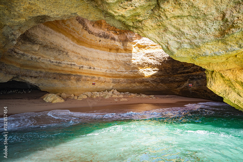 Inside view of Bengal Cave, at the coast of Algarve, Portugal.