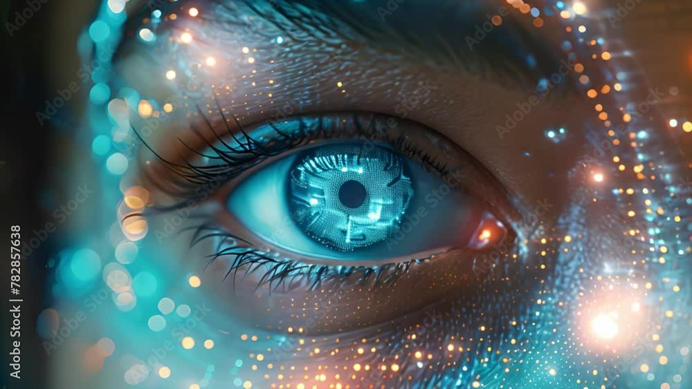 Biometric retinal scan animation viewed through futuristic lens concept. Biometric retinal scan animation viewed through futuristic lens concept.