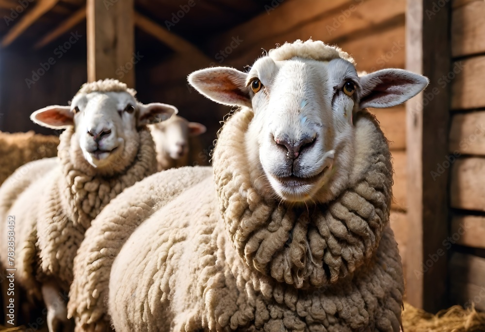 Curious Sheep in a Barn