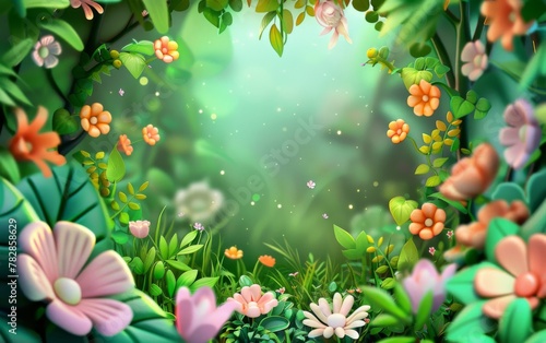 3D cartoon flower background, realistic illustration of spring flowers