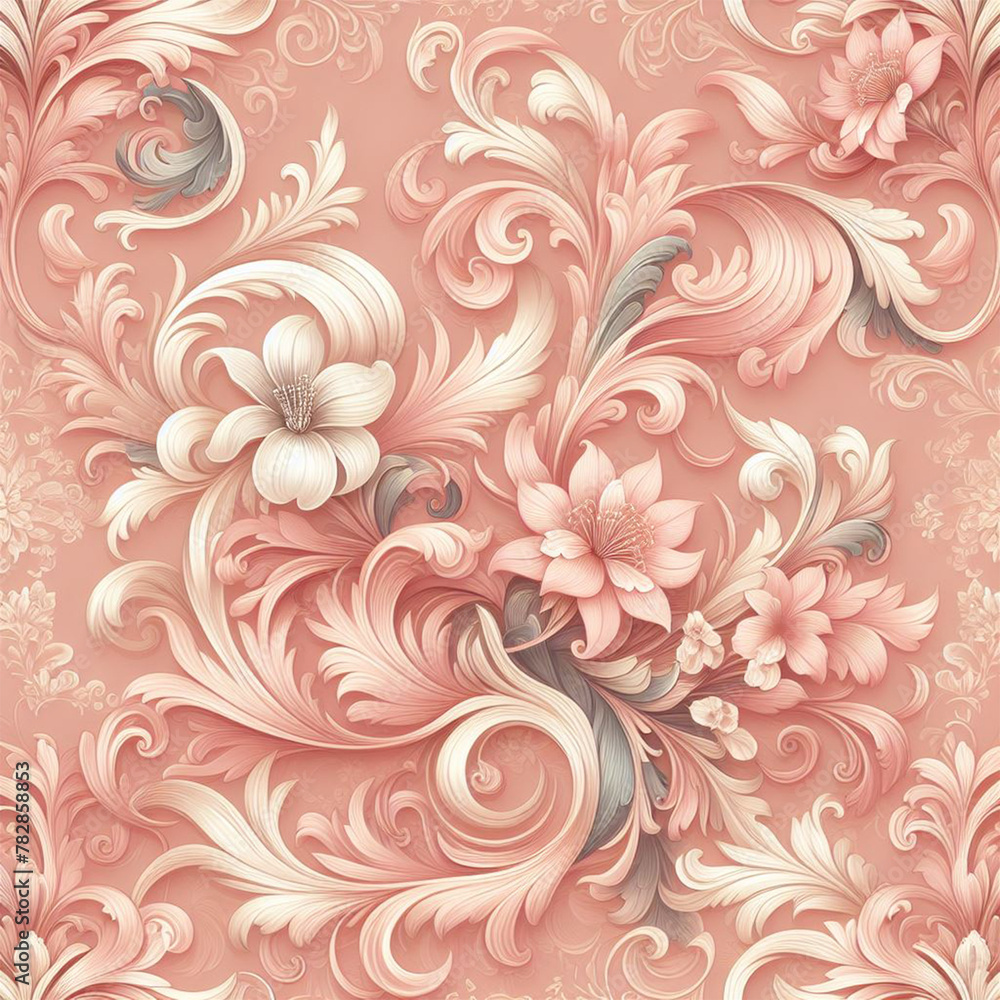 Beautiful floral elegant swirls damask fabric seamless pattern of hand drawn flowers with decorative dark vintage with colorful wallpaper background Beautiful floral elegant swirls damask fabric seamless pattern of hand drawn flowers with decorative dark vintage with colorful wallpaper background