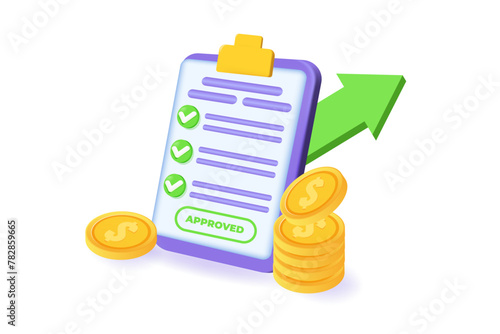 3d Approved credit bill, Payment approved concept. Flat Vector illustration.