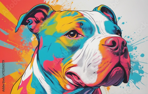 Pop art style of a pit bull on white background