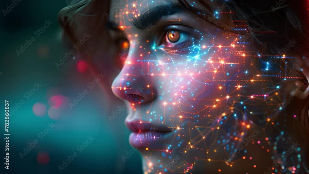 Innovative facial scan: Animated biometric mesh, futuristic security, advanced technology Innovative facial scan: Animated biometric mesh, futuristic security, advanced technology