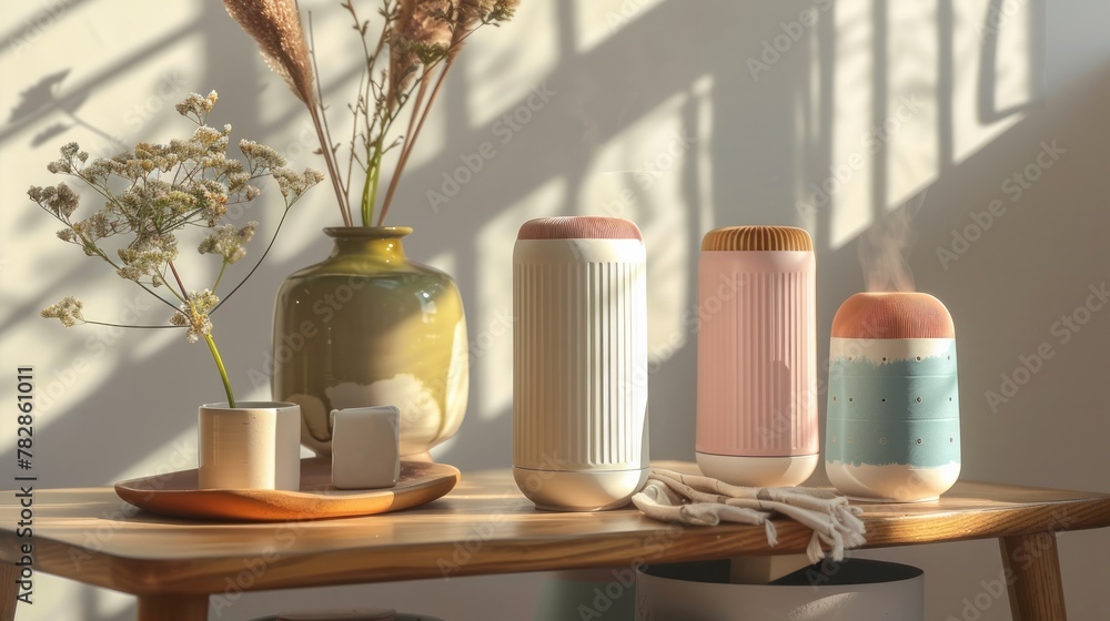 3D pastel air purifier, humidifier, smart home hub, blending technology with art in clay aesthetics 3D pastel air purifier, humidifier, smart home hub, blending technology with art in clay aesthetics