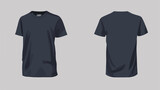 Dark blue t-shirt mockup front and back view. Vecto