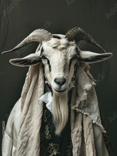 a goat dressed as a Jewish priest and copy space - generative ai photo