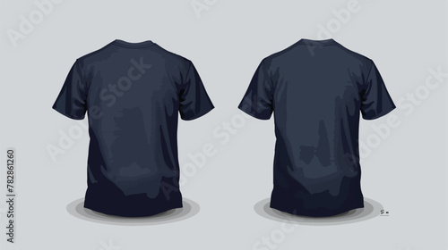 Dark blue t-shirt mockup front and back view. Vecto