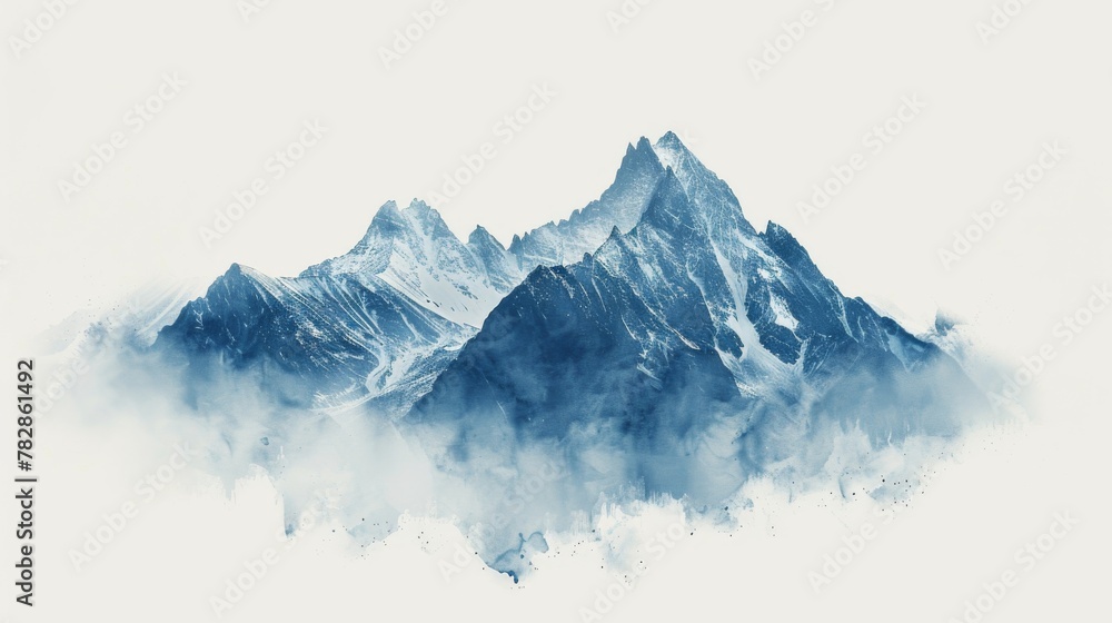 Isolated on a white background, a mountain depicted through double exposure