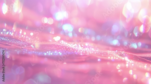 A pastel pink, holographic scene, with light reflecting off the surface to create a soft, blurred kaleidoscope of colors, producing a tranquil, soothing ambiance.  photo