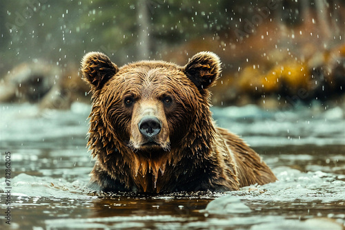 Grizzly Bear in the Wild. Generated Image. A digital rendering of a grizzly bear in the wild using nature photography.