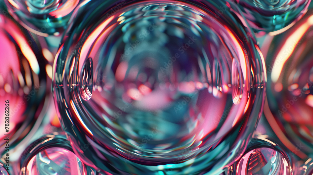 A closeup of multiple transparent bubbles, each containing different colors and shapes, creating an abstract pattern with reflections on the surface. Abstract background A closeup of multiple transparent bubbles, each containing different colors and shapes, creating an abstract pattern with reflections on the surface. Abstract background
