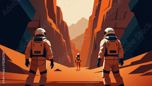 Wearing specialized suits equipped with advanced mapping sensors the astronauts carefully navigate their way through the towering Martian