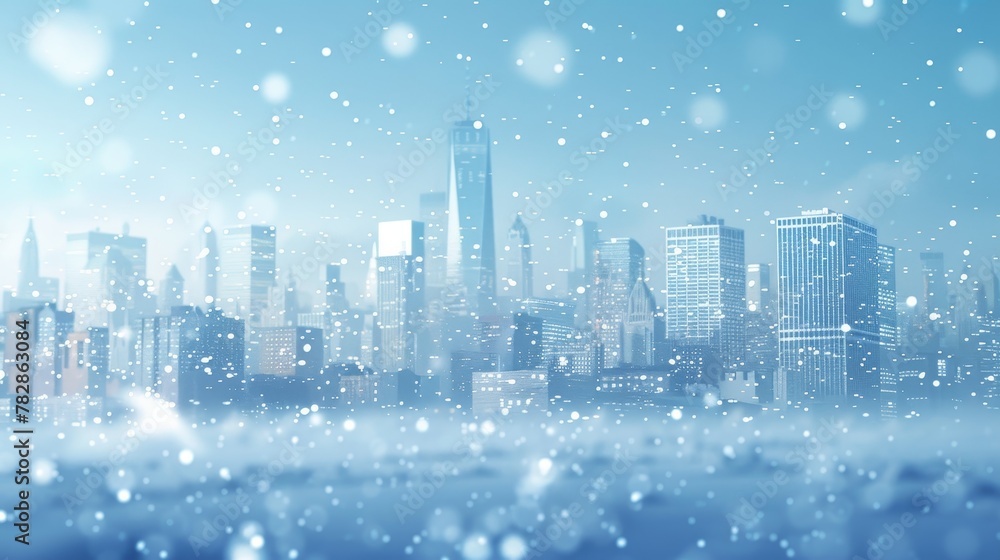 City Skyline Network: A 3D vector illustration of a city skyline covered in snow City Skyline Network: A 3D vector illustration of a city skyline covered in snow